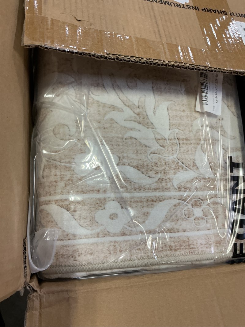 Condition photo showing New/Like New for 8x10 Washable Area Rugs for Living Room, Vintage Floral Non-Slip Low Pile Natural Rug Soft Throw Large Carpet for Dining Room Bedroom Home Office (Beige, 8'x10') 8' x 10' (Rectangular) Beige