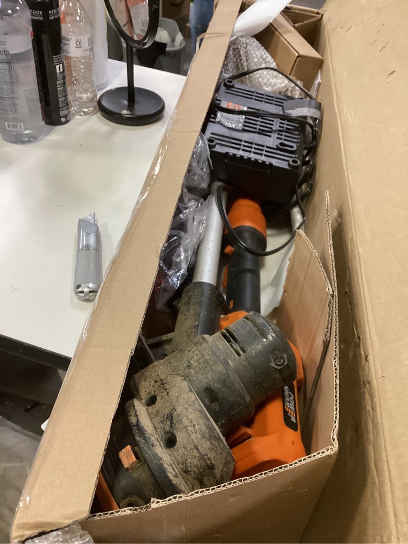 Condition photo showing As Is for Worx WG183 40V 13" Cordless String Trimmer (Batteries & Charger Included), Black and Orange 2 20V Batteries + Charger Included