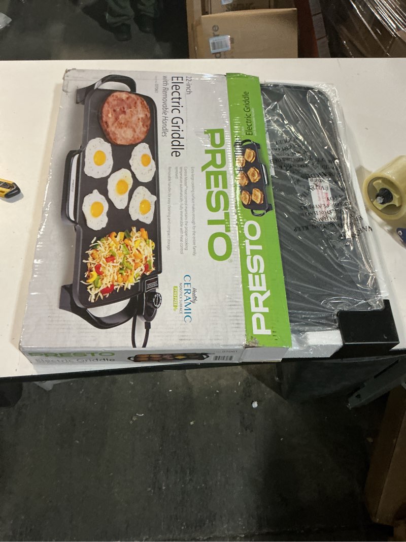 Condition photo showing New/Like New for Presto 22-inch Electric Griddle with removable handles