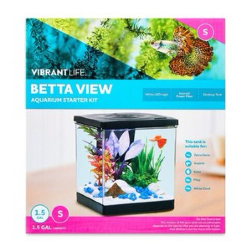 vibrant life betta view aquarium starter kit, 1.5 gallon, white led light