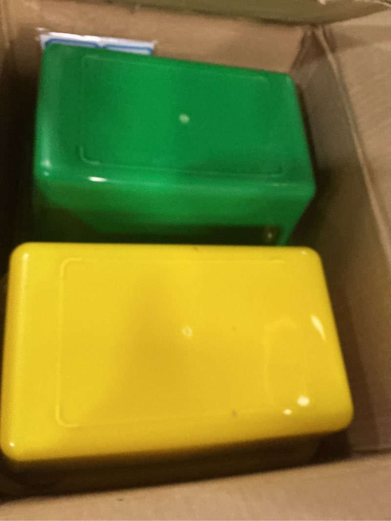 Condition photo showing As Is for hoolerry 24 pcs plastic cubby storage bins classroom cubby organization with self adhesive labels bin small stackable storage containers toy book box for school(11.5 x 7.5 x 5 inch,colorful) colorful 11.5 x 7.5 x 5 inch