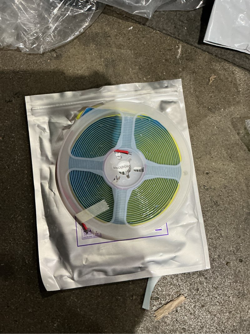 Condition photo showing As Is for cob led strip lights daylight white 6000k,16.4ft 12v high cri 95ra+ super bright,flexible tape lights for bedroom,mirror,kitchen cabinet, living room(power supply not included) daylight white 16.4ft 12v
