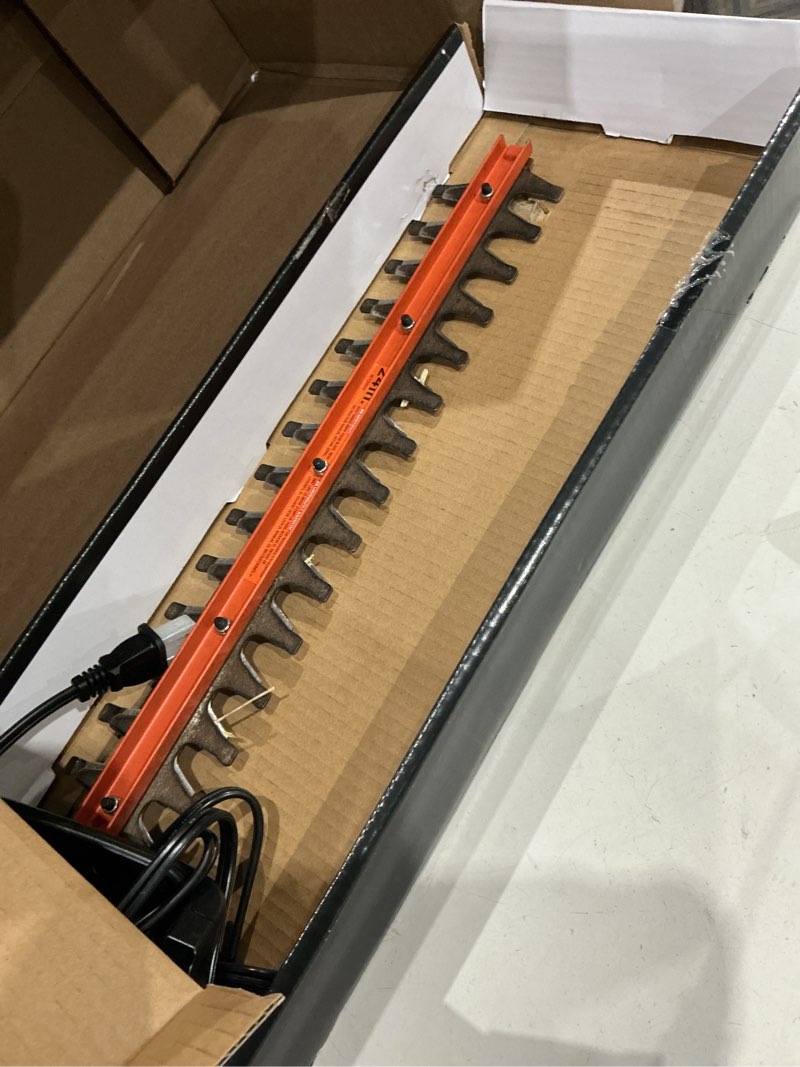 Condition photo showing As Is for black+decker 40v max hedge trimmer, cordless, 24-inch blade, battery and charger included (lht2436) 40v hedge trimmer kit