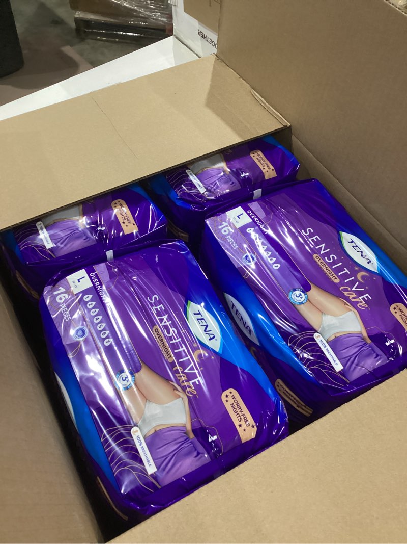 Condition photo showing Good Condition for tena sensitive care overnight incontinence underwear for women, bladder control, postpartum, l, 64 count (waist size 32in-42in)