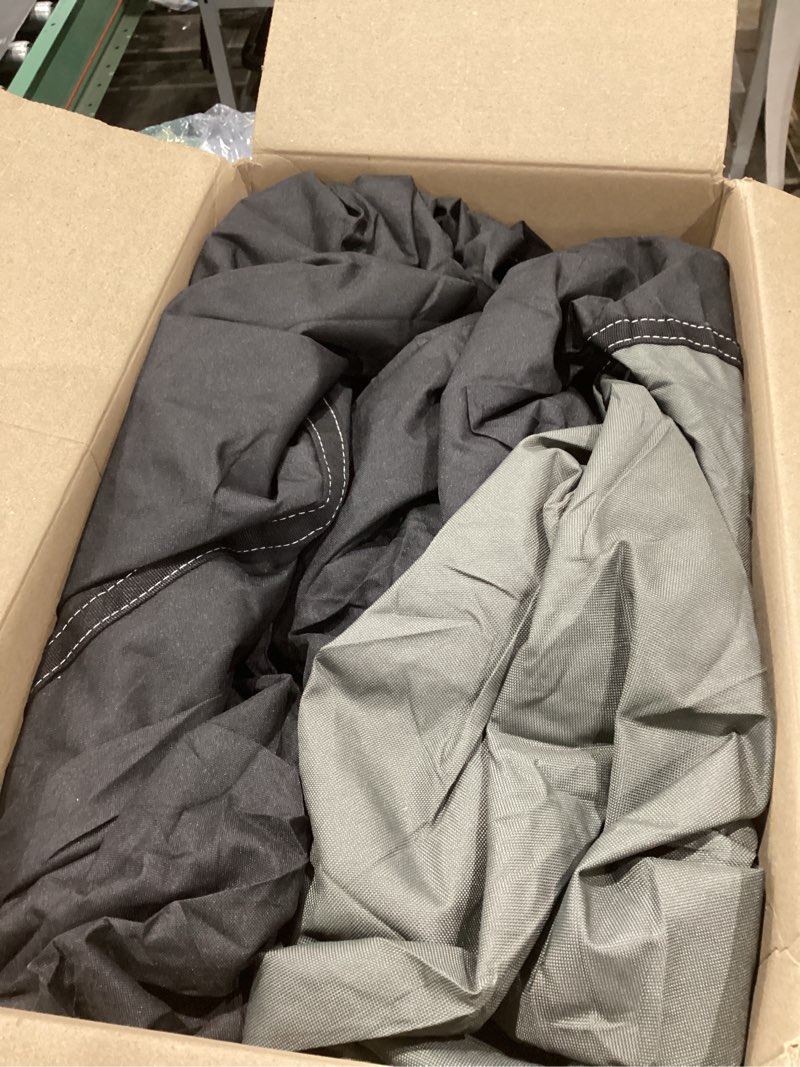 Condition photo showing As Is for 1600d + 1200d boat cover with 2" wide loops for trailering and mooring - ultra durable waterproof fits 16-18.5ft tri-hull, v-hull, runabout, fish & ski boat, bass boat, with storage bag black 16'-18.5'l, beam width: up to 98"