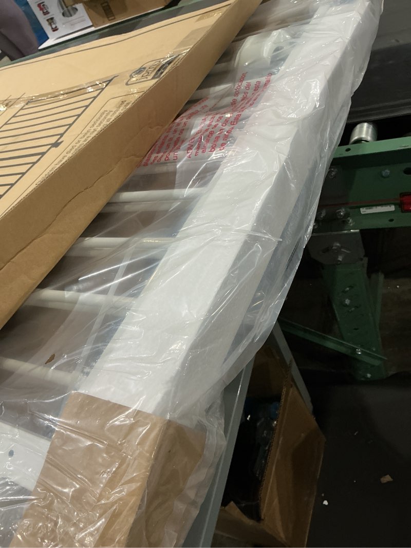 Condition photo showing New/Like New for regalo safety 35" extra tall baby gate for stairs, wall mounted 2-in-1 wide stair gate for babies, toddlers, & pets, includes banister and wall mounting kit, white white 34-55"w x 35"h