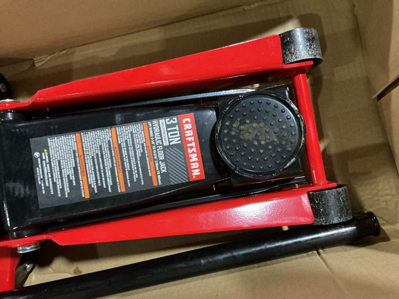 Condition photo showing As Is for craftsman black 3-ton steel hydraulic floor jack