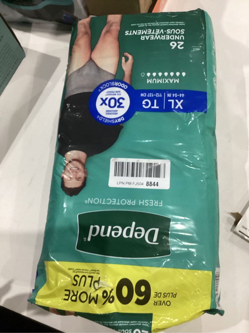 Condition photo showing New/Like New for depend fresh protection adult diapers, incontinence underwear for men, disposable, maximum, extra-large, grey, 26 count, packaging may vary x-large 26