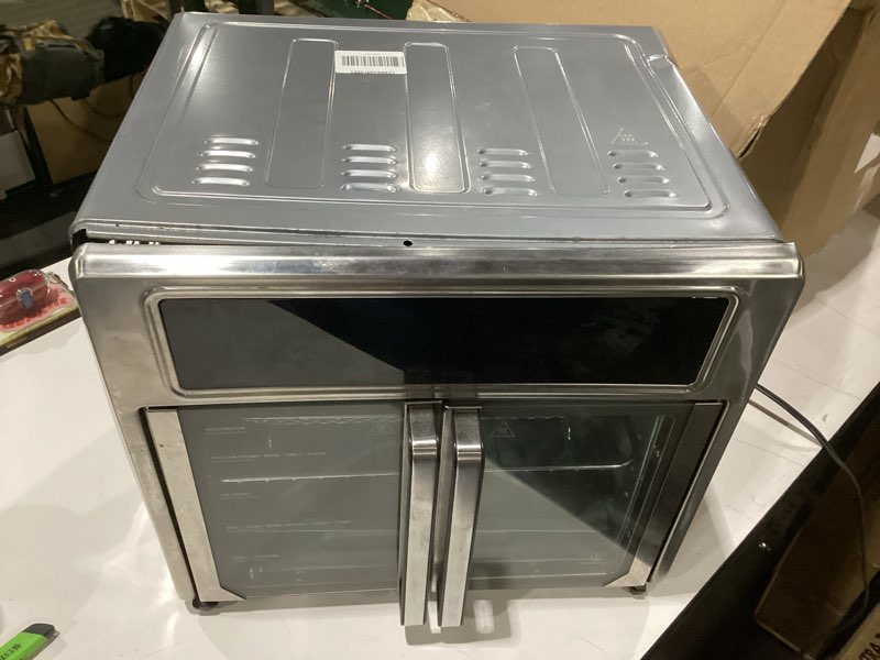 Condition photo showing As Is for kitchen elite®air fryer french door oven,26.4 qt easy cleanup & use large countertop toaster oven combo,18 presets & 1 preheat & 1 light,multi-layer cooking,4 accessories,stainless steel
