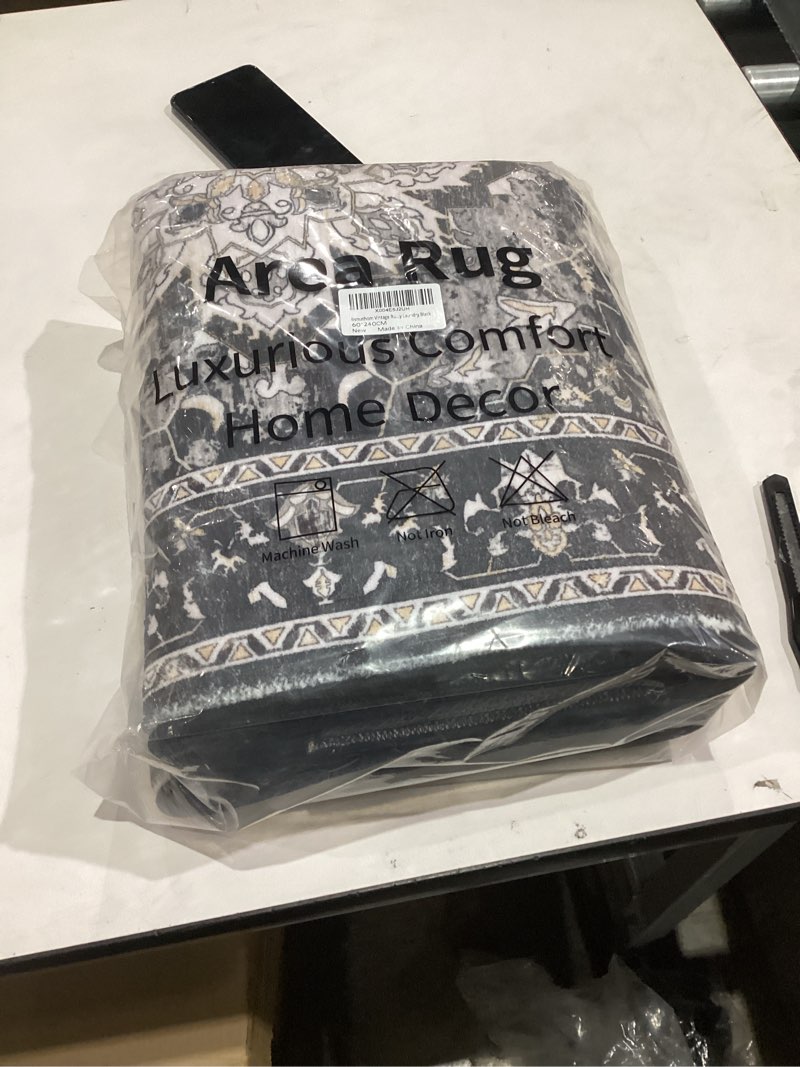 Condition photo showing New/Like New for Bsmathom Runner Rug for Hallways Non Slip Washable Boho 2x8 Hallway Low Pile Throw Rugs Vintage Carpet Runners for Entry Way, Kitchen, Laundry Room, Bathroom Black 2' x 8' (Runner)