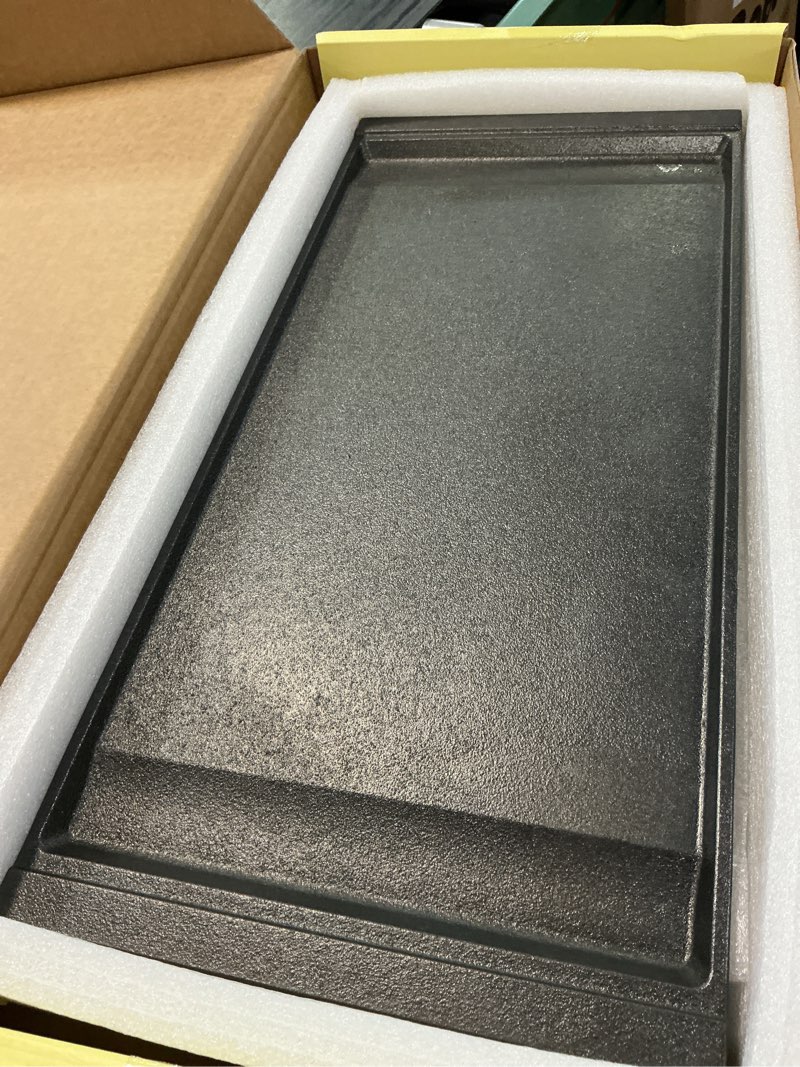 Condition photo showing New/Like New for upgraded wb31x24738 cast iron griddle replacement for ge appliance stove range cooktop, nitrided non-stick coating, wb31x49806 gas stove top center part for ge, 19.5"×9" integrated griddle plate
