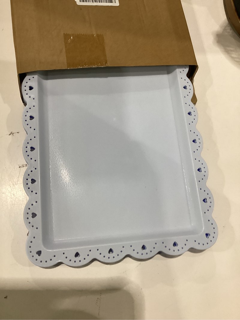 Condition photo showing As Is for 6 pcs blue serving trays plastic platters dessert cupcake holder party supplies 14.4 x 9.3 inches rectangular cookie snack display tray for wedding restaurant blue 6