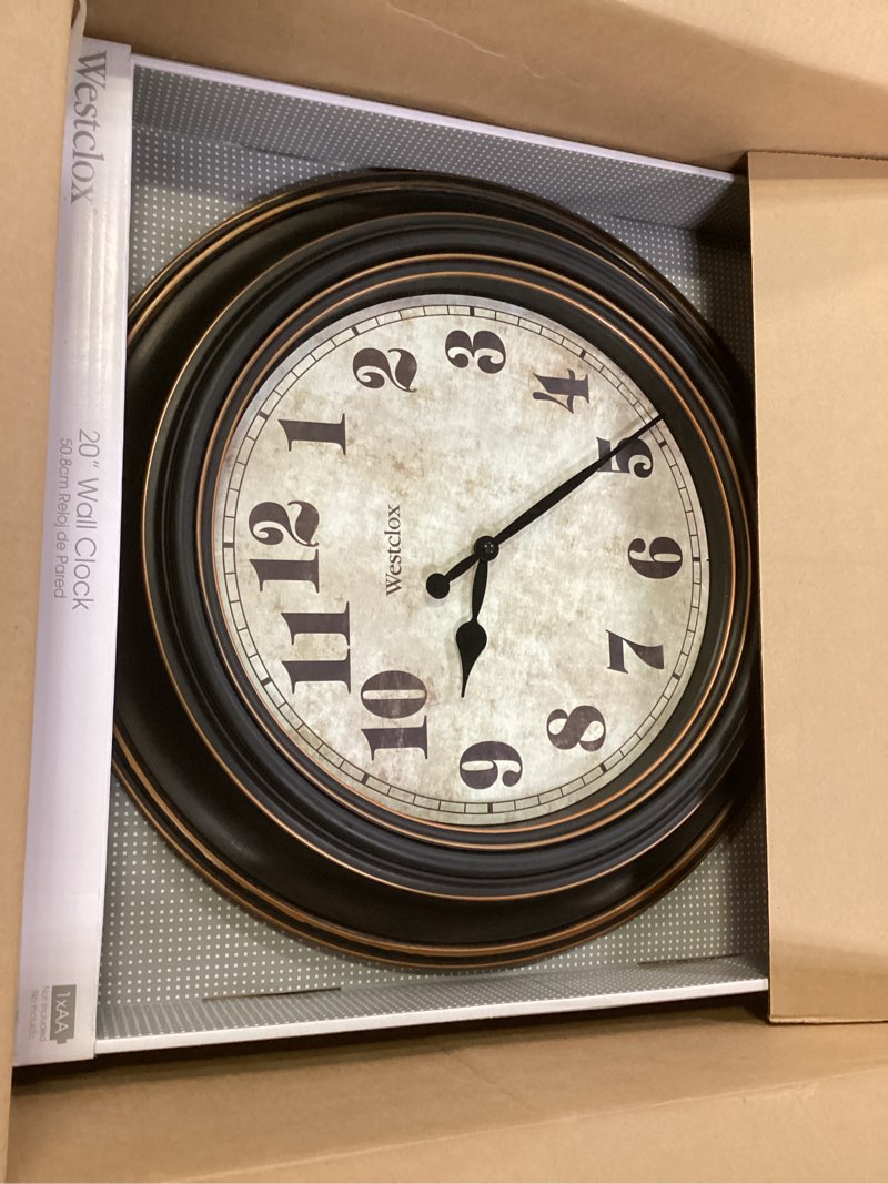 Condition photo showing New/Like New for westclox traditional large wall clock battery-operated clock for living room, bedroom, office | ideal housewarming gift (20 inch, rustwood) rustwood 20 inch