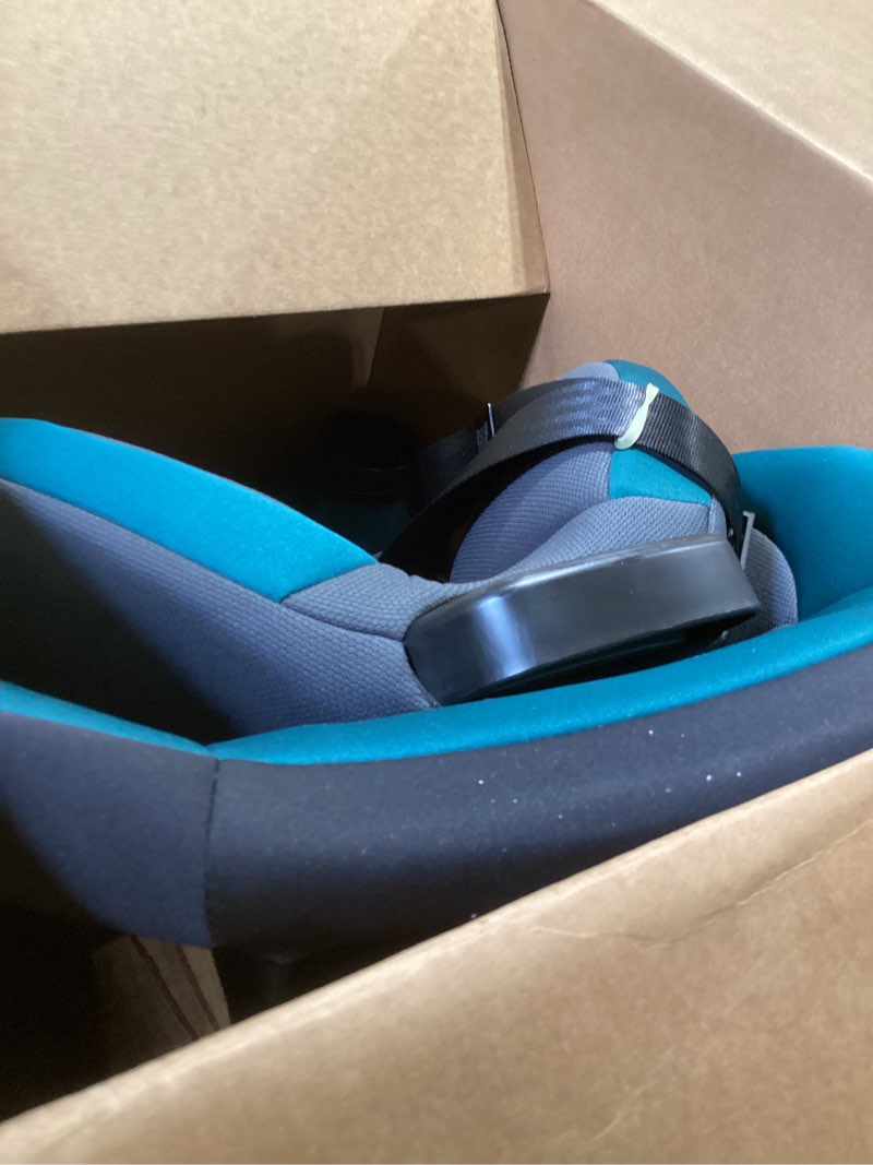 Condition photo showing As Is for safety 1st ellaris 3-in-1 convertible car seat, slim fit design, rear & forward-facing, 5-position headrest, 3-across fit, travel-friendly with machine-washable seat pad, peacock blue