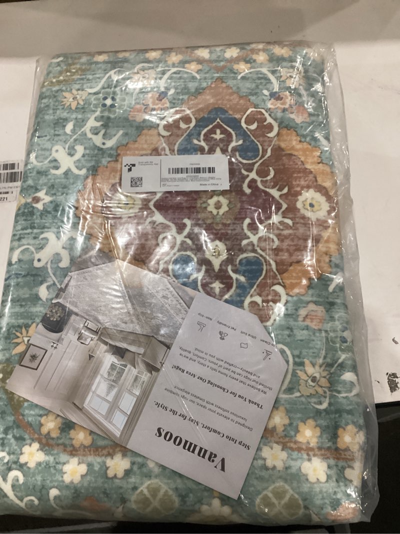 Condition photo showing New/Like New for 6x9 Area Rugs for Living Room, Bedroom - Machine Washable, Non-Slip Bedside Rug, Large Soft Floor Carpet for Office, Dining Room, Farmhouse and Home Decor, Charm/Turquoise