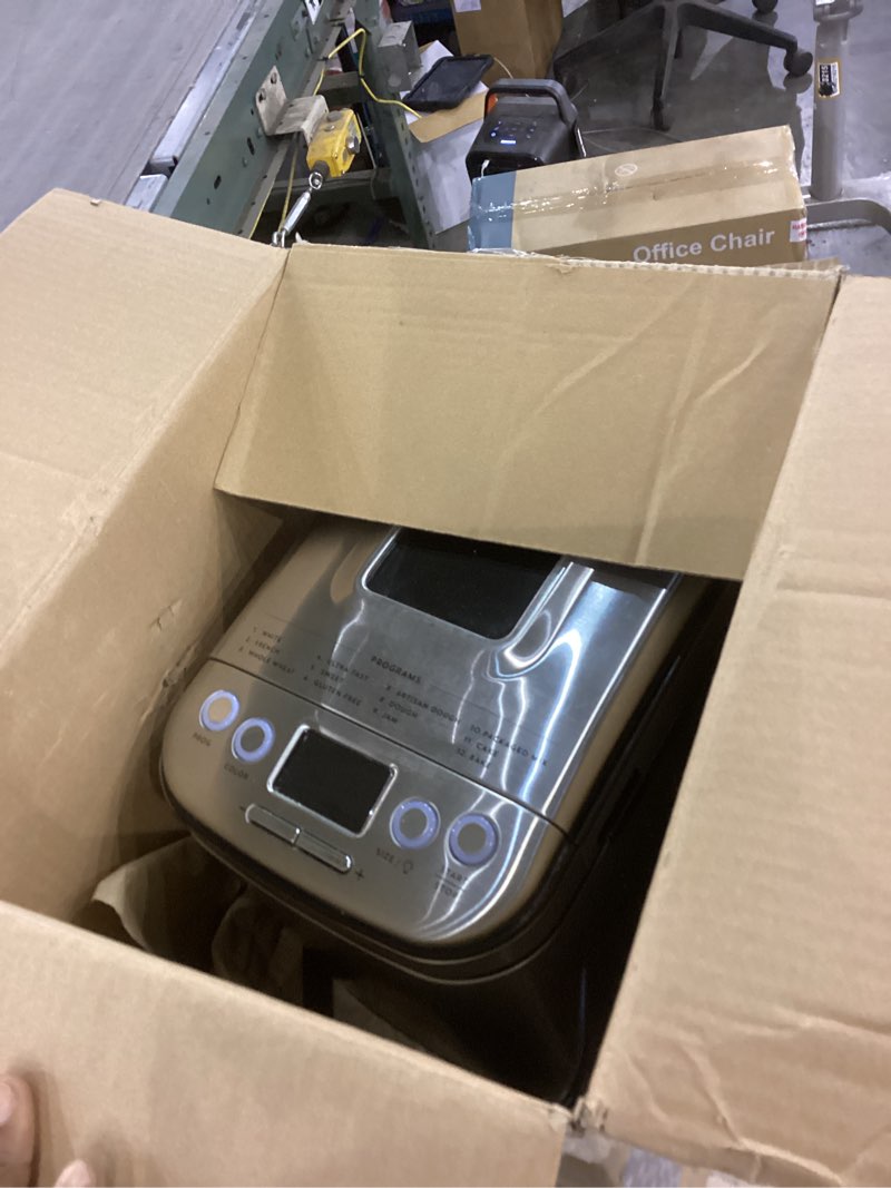 Condition photo showing As Is for Cuisinart Bread Maker Machine, Stainless Steel Automatic Bread Machine with 12 Menu Options, 3 Loaf Sizes up to 2 Lb., 3 Crust Colors, Removable Nonstick Baking Pan & Kneading Paddle, CBK-110NAS Compact Machine