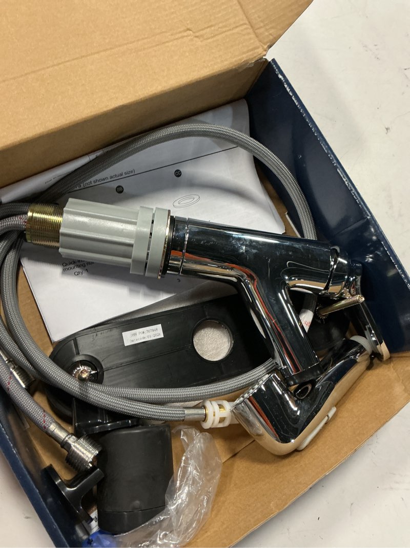 Condition photo showing As Is for project source project source chrome single handle deck-mount pull-out kitchen faucet with sprayer