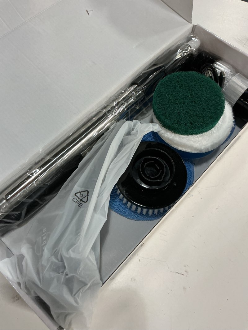 Condition photo showing Good Condition for leebein electric spin scrubber, cordless cleaning brush with 8 replaceable brush heads, tub and floor tile power scrubber dual speed with adjustable & detachable handle for bathroom tub (all black)