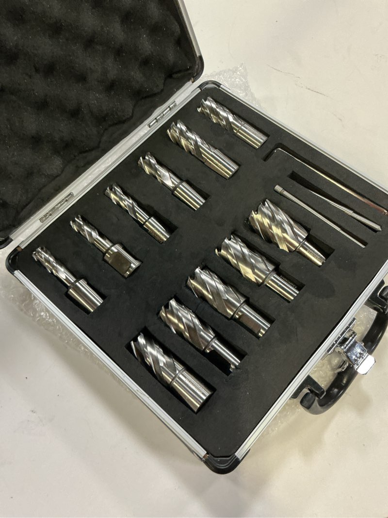 Condition photo showing New/Like New for 14pcs m2al hss annular cutter sets - 1" depth, 7/16"-1-1/16" diameter, 3/4" weldon shank mag drill bits for magnetic drill press, metal/steel drilling