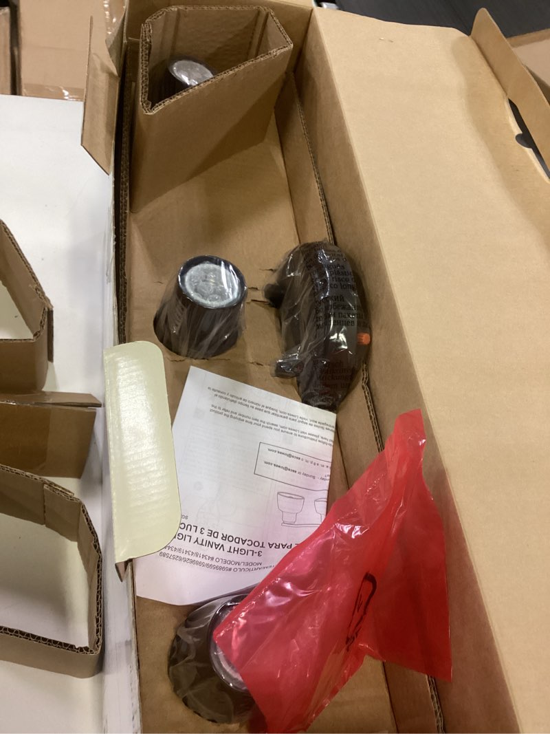 Condition photo showing As Is for allen + roth lyla 3-light black mid-century vanity light