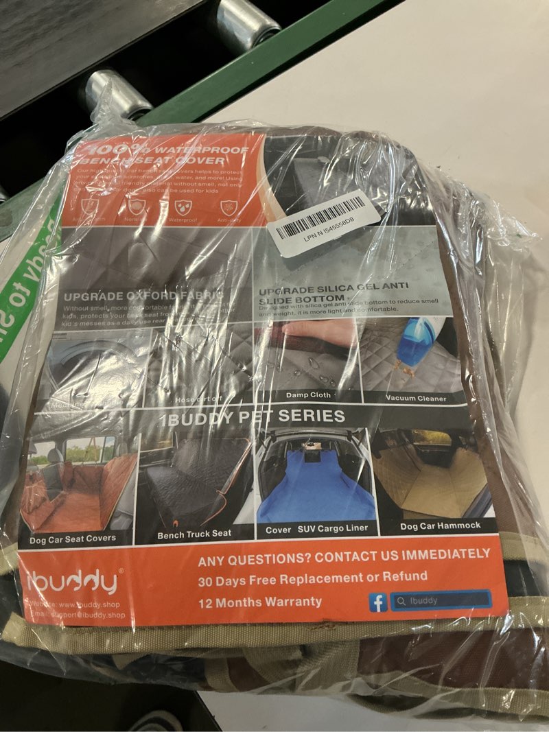 Condition photo showing New/Like New for iBuddy Car Seat Cover Waterproof Back Seat Cover for Kids and Dogs Without Smell Heavy Duty and Nonslip Rear Seat Protector Non Stick Fur Bench Seat Cover for SUV Van Easy to Install Machine Washable Regular BROWN