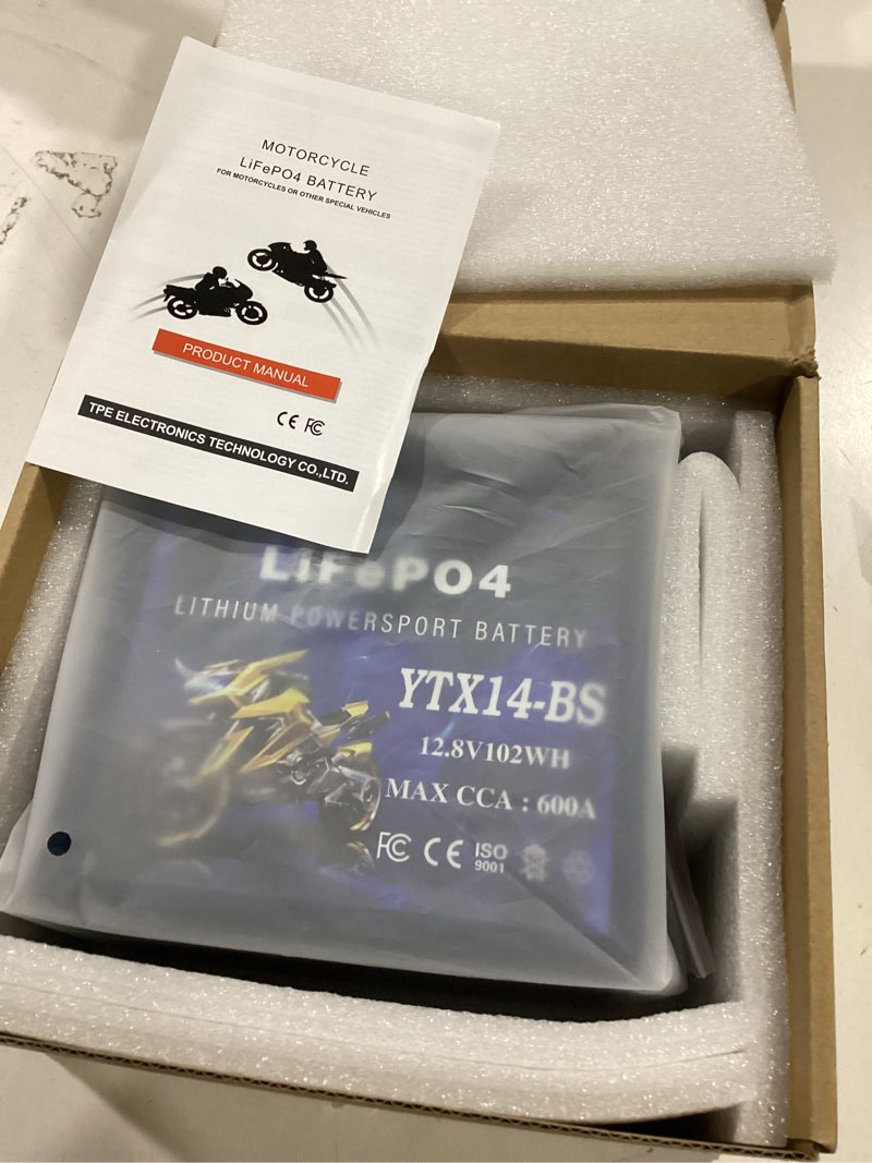 Condition photo showing As Is for ytx14-bs lithium motorcycle battery, atv battery 12v 8ah 600cca compatible with yamaha scooter snowmobile jet ski, scooter, pwc & more