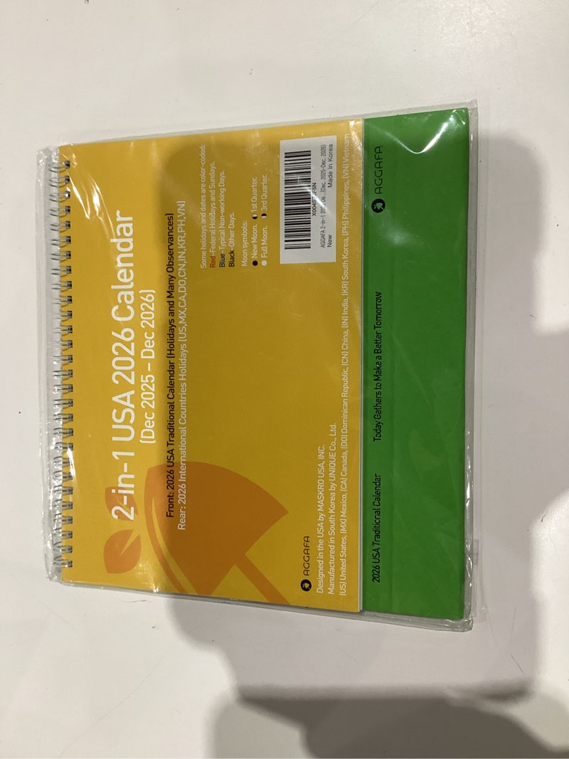 Condition photo showing New/Like New for 2026 Desk Flip Calendar, 2-in-1 Double-Sided Standing Calendar with Bigger Text & More Writing Space, USA & International Holidays, Color-Coded Design, Moon Phases & Lunar Dates, 9.8" × 7.7" Desk Calendar (Dec. 2025–Dec. 2026) 2026 US+INT Desk Calendar
