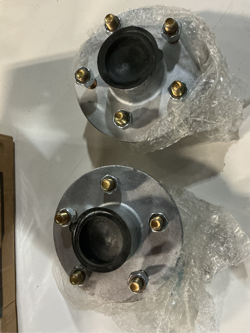Condition photo showing Good Condition for 2 sets galvanized trailer hub kits 5 on 4.5'' for 3500 lbs 1-1/16'' to 1-3/8'' #84 tapered axle, prelubricated l44649 l68149 bearings 5x4.5 trailer idler hub 5 lug bolt trailer wheel hub kit
