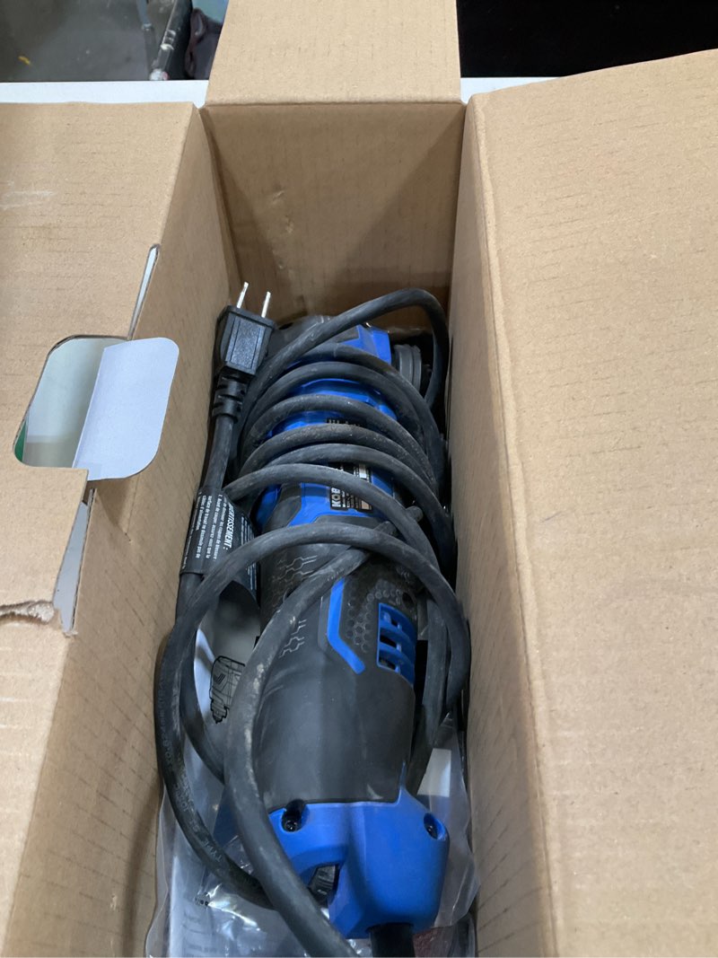 Condition photo showing As Is for kobalt corded 4-amp variable 28-piece oscillating multi-tool kit with soft case (included charger not included)