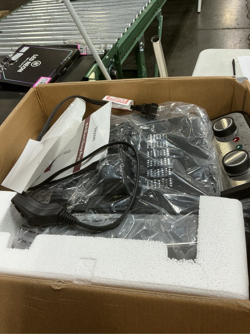 Condition photo showing As Is for 1800W 5 Liters/21 Cups Large Electric Deep Fryer with 3 Frying Baskets, Adjustable Temperature,View Window Lid,Countertop Stainless Steel Body Deep Fryer Pot,Perfect for Kitchen, Fry Fish for Home Use Silver