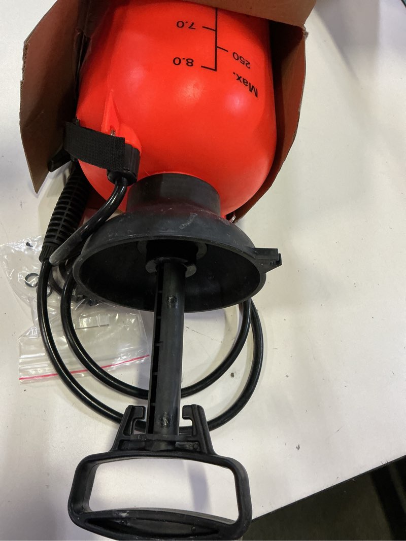 Condition photo showing As Is for vivosun pump sprayer 2 gallon, pressurized lawn & garden water spray bottle with adjustable shoulder strap, pressure relief valve, for spraying plants, garden watering and cleaning 2.1 gallons orange