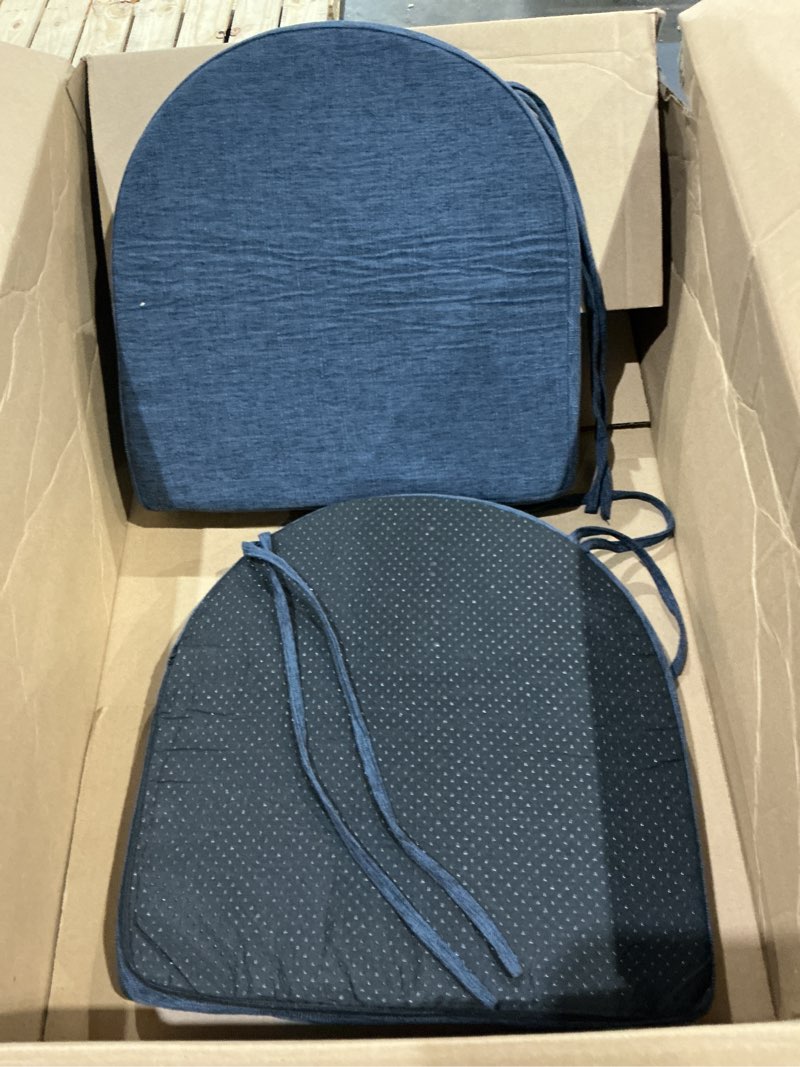 Condition photo showing As Is for chair cushions for dining chairs with ties and removable cover, dining kitchen chair pads with non-slip bottom, high-resilience indoor seat cushions, 16'' x 16'' x 2'', set of 4, navy 4 count(pack of 1) navy