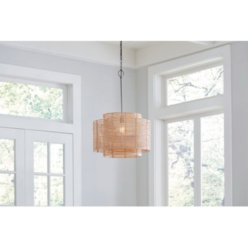 allen + roth aubrey 1 -light matte black cage rattan steel chandelier