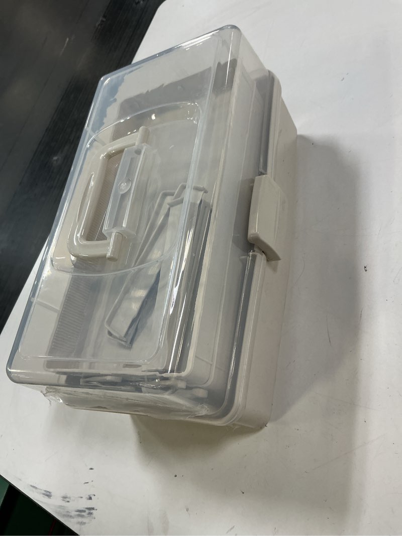 Condition photo showing Good Condition for 14in 3-Layer Multipurpose Craft Organizers and Storage with Adjustable Dividers, Portable Tackle Box, Folding Art & Craft Case for Medicine, Tool, Sewing Organizer (White, X-Large) X-Large White