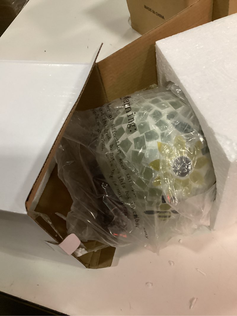 Condition photo showing Good Condition for savenna mosaic glass hot air balloon solar lantern, flickering flame effect hanging solar light, warm yellow sunflower glow for garden patio yard outdoor decor