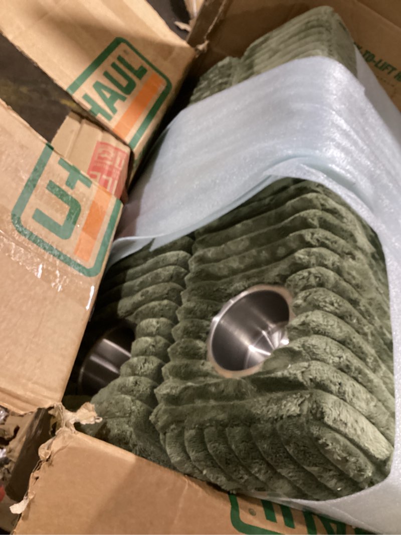 Condition photo showing As Is for cup holder console section of recliner soft fuzzy and green 