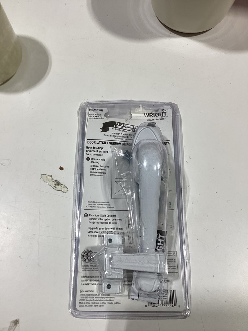 Condition photo showing As Is for wright products vil333wh pull handle door latch  white - quantity 1