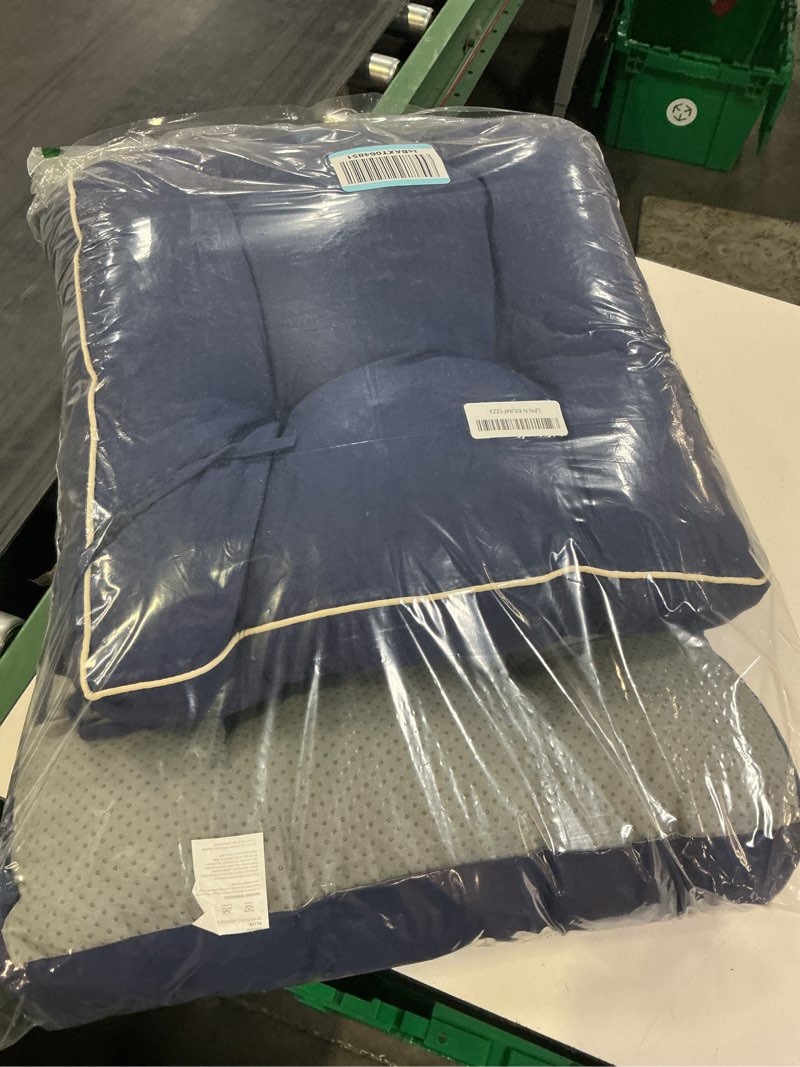 Condition photo showing Good Condition for outdoor bench cushion, tufted patio seat pad for garden bench, porch swing, indoor/outoor furniture (blue, 48x18x4 inch) blue 48x18x4 inch