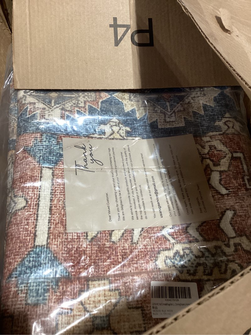 Condition photo showing New/Like New for GENIMO 8x10 Area Rugs for Living Room, Machine Washable Non Slip Vintage Rugs, Low Pile Lightweight Chenille Print Rug for Bedroom, Dining Room, Home Office, Antique Red Antique Red 8' x 10' (Rectangular)