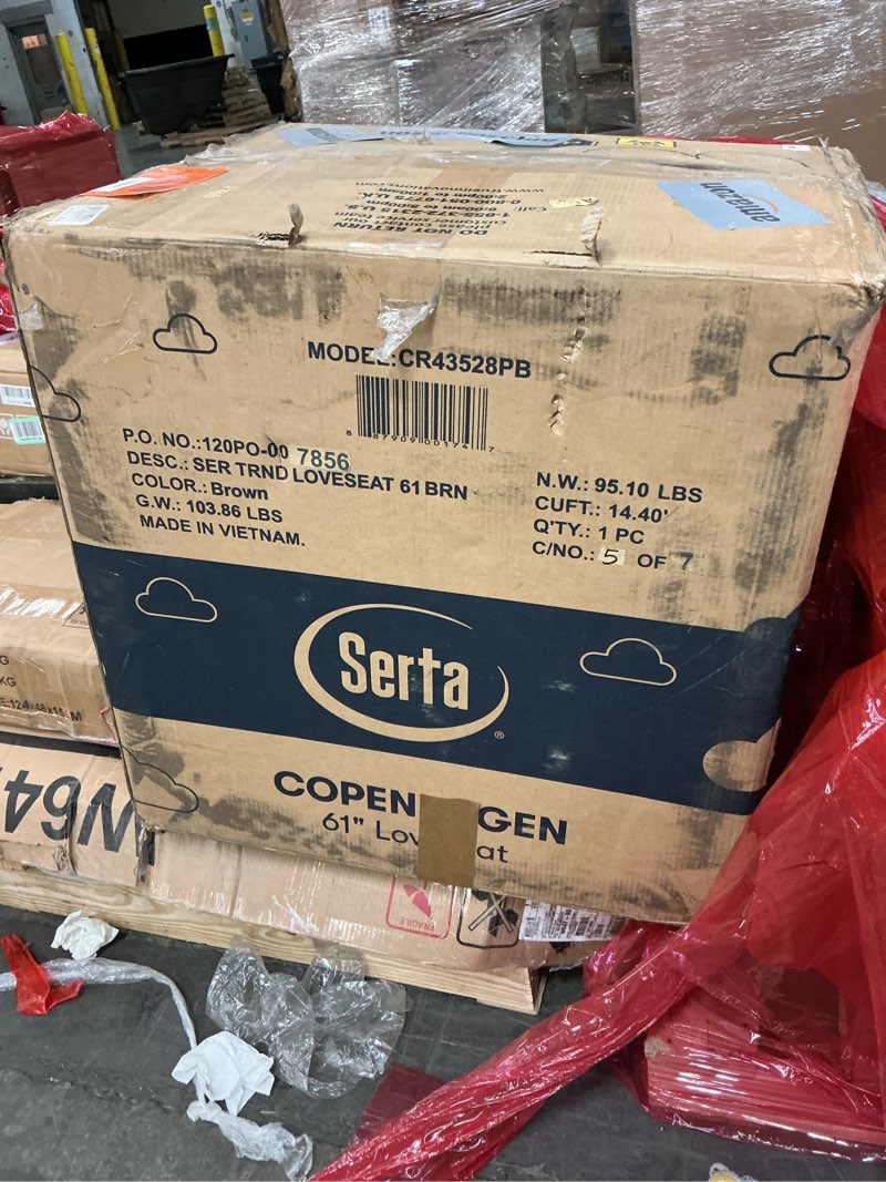 Condition photo showing As Is for (Incomplete) Serta Copenhagen 61\" Loveseat - Pillowed Back Cushions and Rounded Arms, Durable Modern Upholstered Fabric - Brown Brown 61\" Loveseat