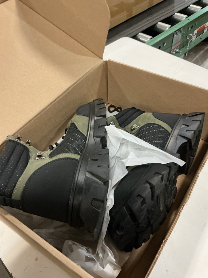 Condition photo showing Good Condition for kelodon waterproof steel toe boots for men-6 inch comfortable mens safety work boots indestructible steel toe shoes lightweight non slip puncture resistant industrial construction boot 11 army green