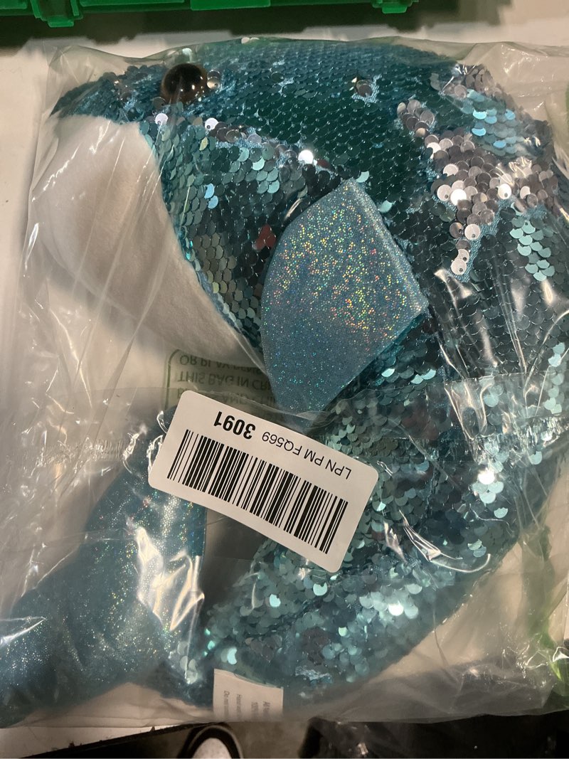 Condition photo showing As Is for ArtCreativity Flip Sequin Dolphin Plush Toy, 1PC, Soft Stuffed Dolphin with Color Changing Sequins, Cute Home and Nursery Animal Decorations, Calming Fidget Toy for Girls & Boys, 18 Inches