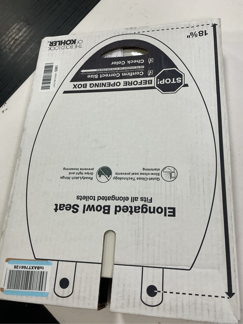 Condition photo showing Good Condition for kohler 4636-rl-96 cachet readylatch elongated toilet seat slow close soft close, toilet seat quiet lid, contoured grip-tight bumpers installation hardware, apartment essentials, biscuit biscuit elongated ready latch