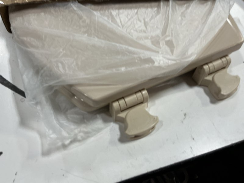 Condition photo showing As Is for bemis 500ec 068 molded wood round toilet seat with easy clean and change hinge, 1 pack, fawn beige fawn beige round