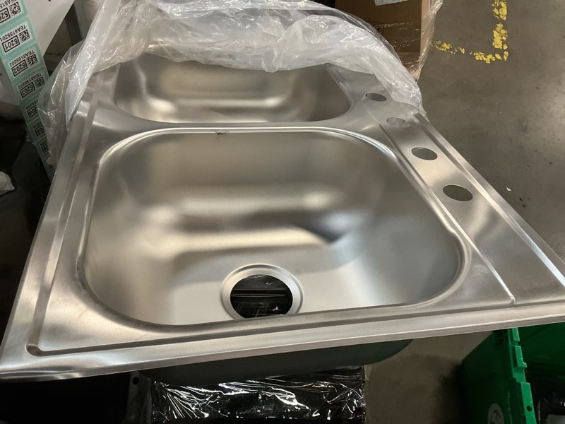 Condition photo showing As Is for elkay drop-in 22-in x 32.5-in stainless steel double equal bowl 20 -gauge kitchen sink item