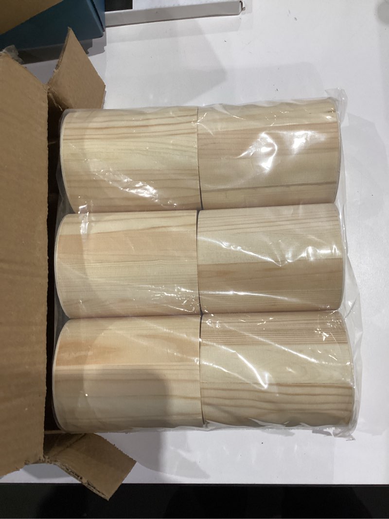 6-Pack 4 Inch Round Wood Pen Holder Unfinished Wooden Pencil Holder for DIY Crafts (3x3x4 Inches)