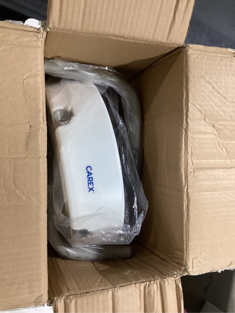 Condition photo showing As Is for Carex 3.5 Inch Raised Toilet Seat with Arms, Elongated Toilet Seat Riser, Up to 250 lbs Capacity, Elevating & Raising Seat for Elderly & Handicap, Universal, Slip-Resistant with Padded Handles, White