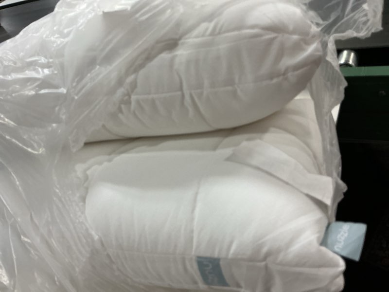 Condition photo showing As Is for nuzzle cooling adjustable pillow for side sleepers, luxury standard size set of 2 bed pillow hotel collection - best adjust height soft firm pillow for back, stomach or side sleepers - home gifts standard size (set of 2) white