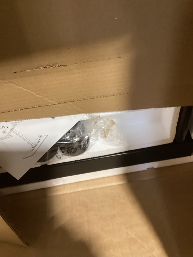 Condition photo showing New/Like New for dumos small standing desk mobile portable rolling laptop pc table on wheels adjustable height computer workstation for home office, 19 inch, black