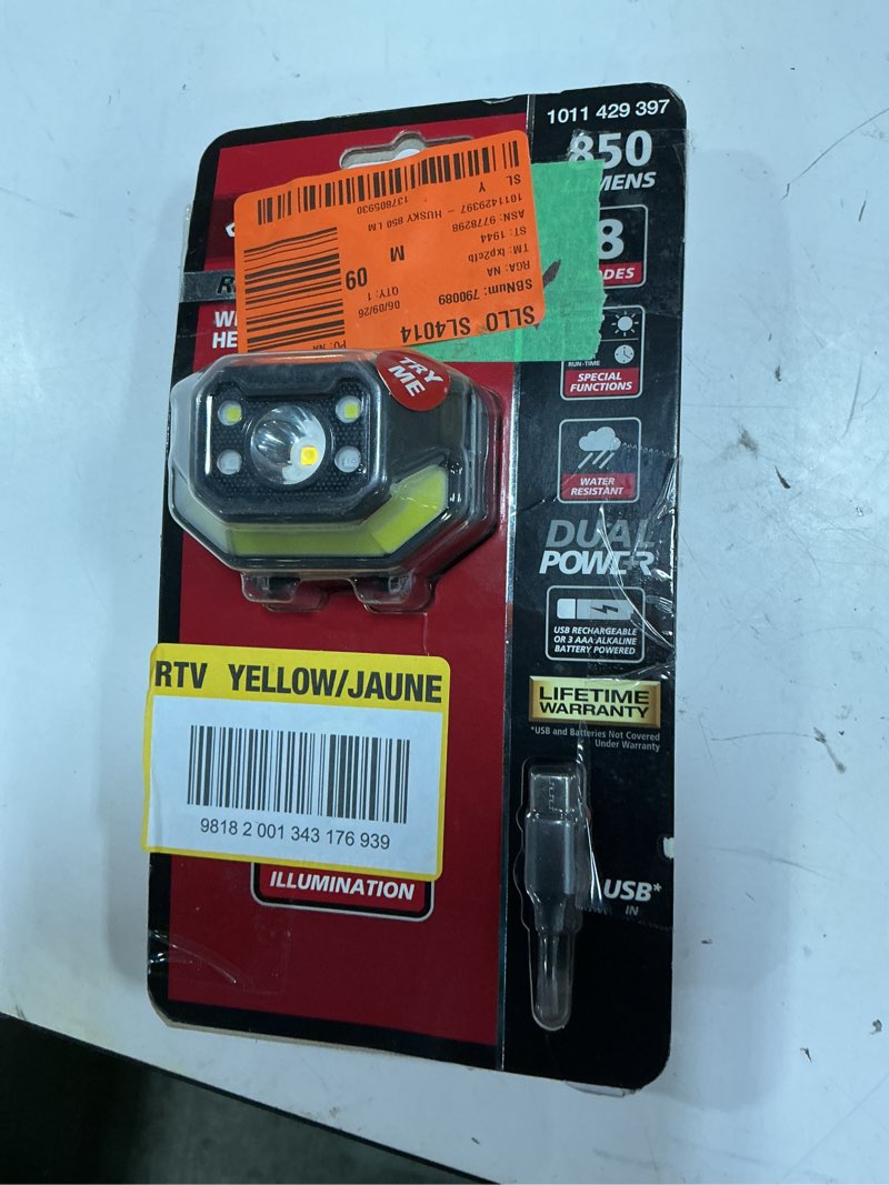 Condition photo showing As Is for 850 lumens dual-power led rechargeable headlamp